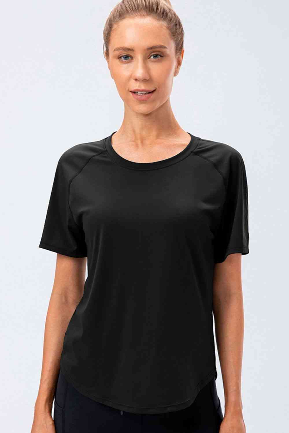 Round Neck Raglan Sleeve Active Tee - FitFemme.Shop