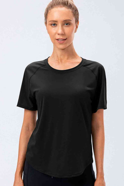 Round Neck Raglan Sleeve Active Tee - FitFemme.Shop