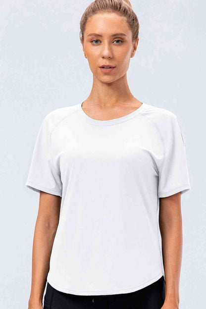 Round Neck Raglan Sleeve Active Tee - FitFemme.Shop