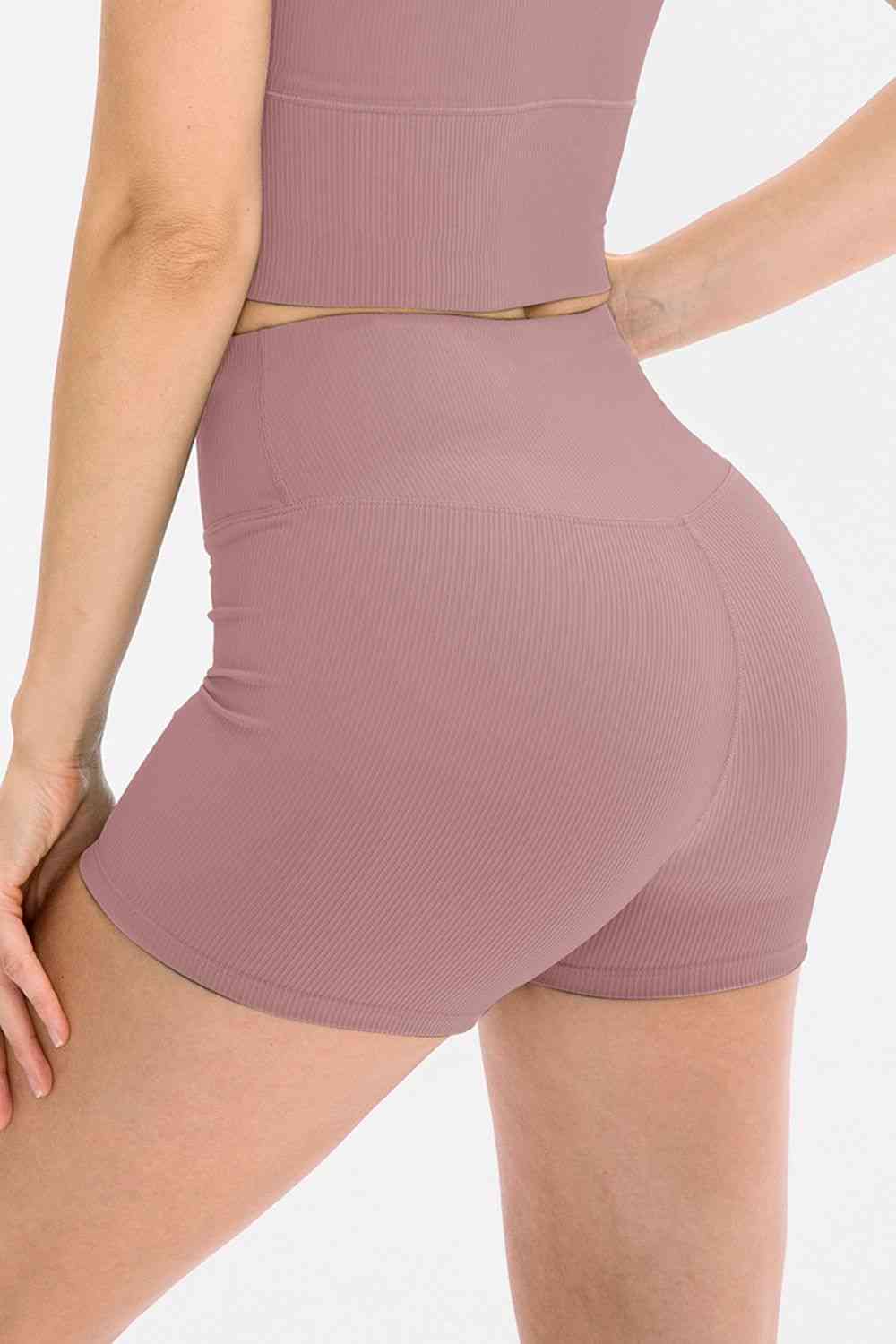 Slim Fit Wide Waistband Sports Shorts - FitFemme.Shop