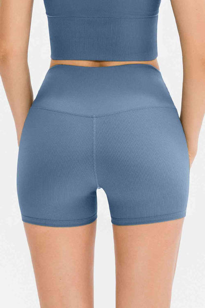 Slim Fit Wide Waistband Sports Shorts - FitFemme.Shop