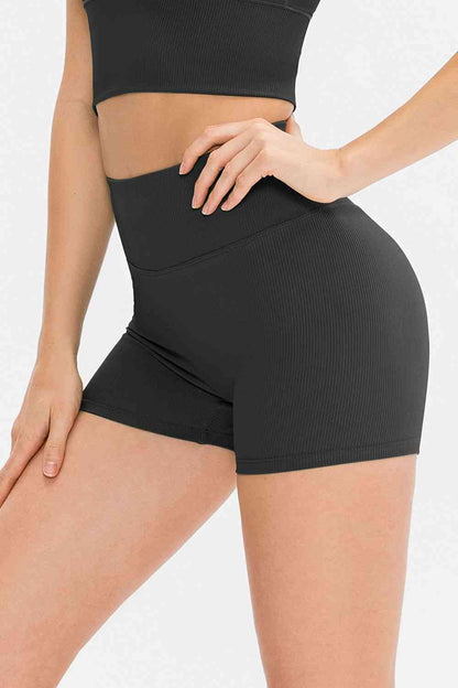 Slim Fit Wide Waistband Sports Shorts - FitFemme.Shop