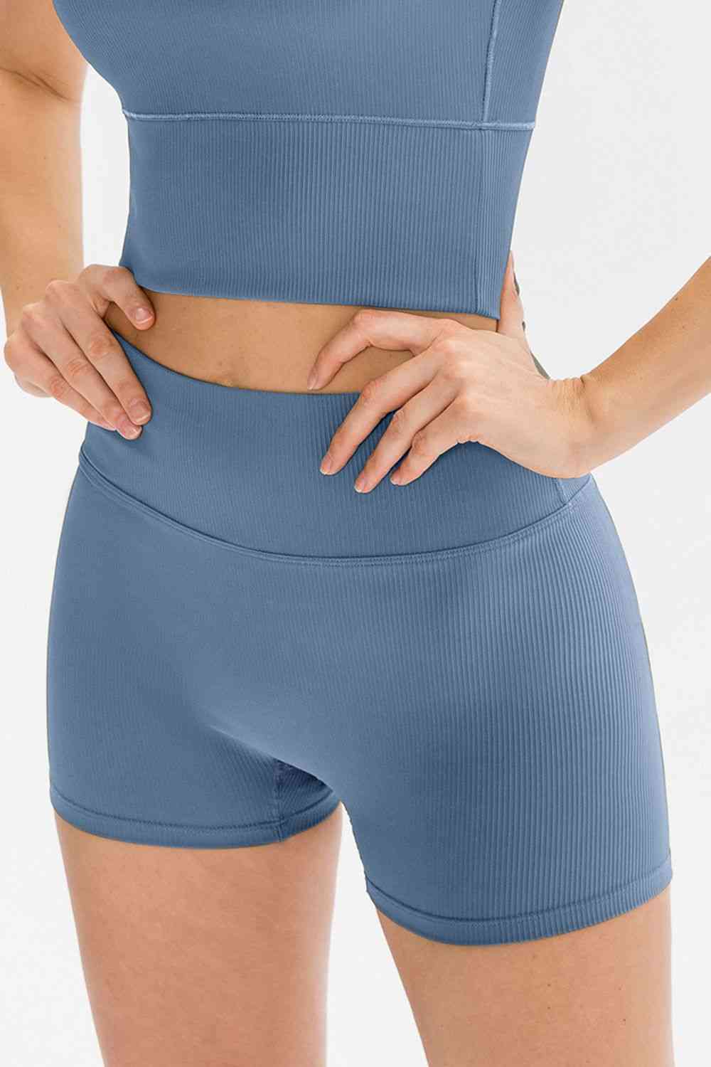 Slim Fit Wide Waistband Sports Shorts - FitFemme.Shop