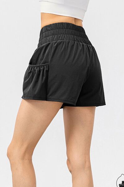 Elastic Waist Pocketed Active Shorts - FitFemme.Shop