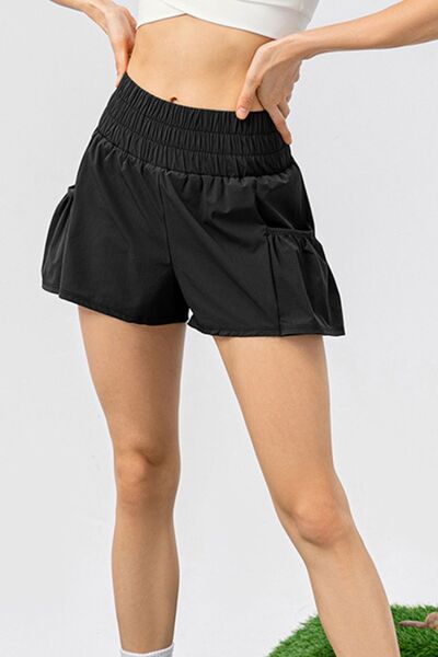 Elastic Waist Pocketed Active Shorts - FitFemme.Shop