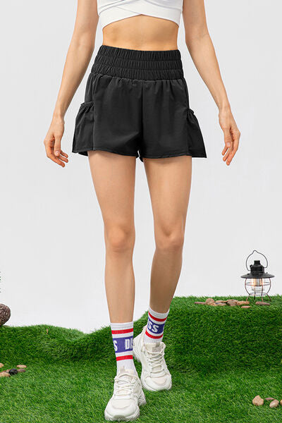 Elastic Waist Pocketed Active Shorts - FitFemme.Shop