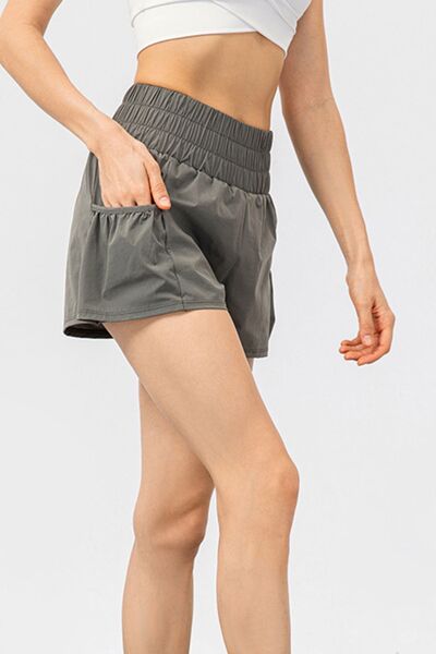 Elastic Waist Pocketed Active Shorts - FitFemme.Shop