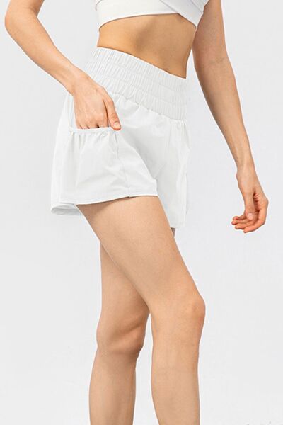 Elastic Waist Pocketed Active Shorts - FitFemme.Shop