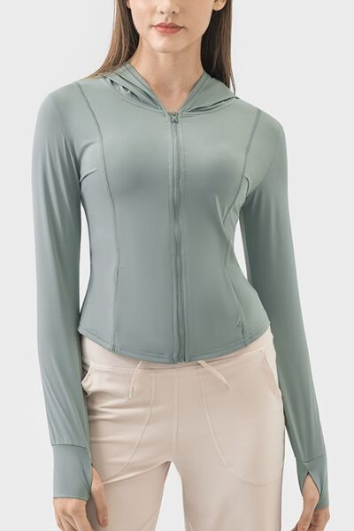 Millennia Pocketed Zip Up Hooded Long Sleeve Active Outerwear - FitFemme.Shop