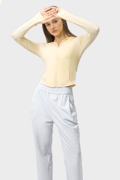 Millennia Pocketed Zip Up Hooded Long Sleeve Active Outerwear - FitFemme.Shop