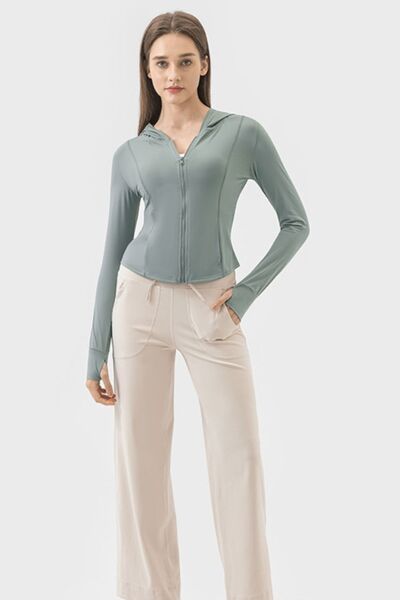 Millennia Pocketed Zip Up Hooded Long Sleeve Active Outerwear - FitFemme.Shop