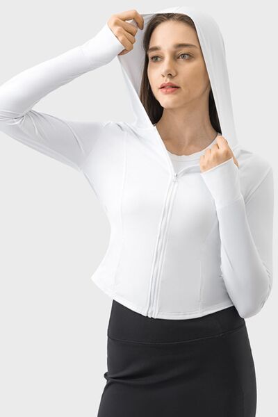 Millennia Pocketed Zip Up Hooded Long Sleeve Active Outerwear - FitFemme.Shop