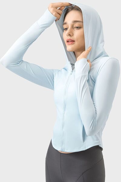 Millennia Pocketed Zip Up Hooded Long Sleeve Active Outerwear - FitFemme.Shop