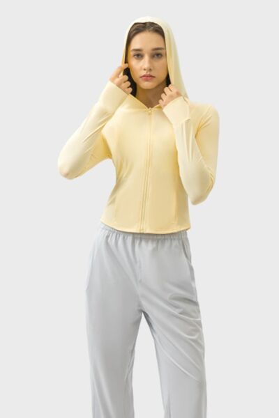 Millennia Pocketed Zip Up Hooded Long Sleeve Active Outerwear - FitFemme.Shop