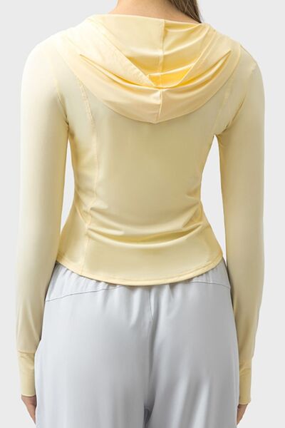 Millennia Pocketed Zip Up Hooded Long Sleeve Active Outerwear - FitFemme.Shop