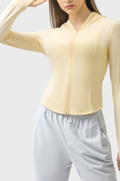 Millennia Pocketed Zip Up Hooded Long Sleeve Active Outerwear - FitFemme.Shop