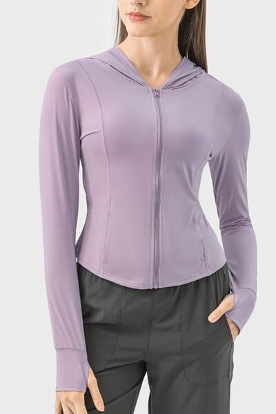 Millennia Pocketed Zip Up Hooded Long Sleeve Active Outerwear - FitFemme.Shop