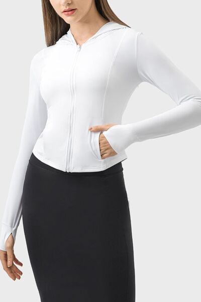 Millennia Pocketed Zip Up Hooded Long Sleeve Active Outerwear - FitFemme.Shop