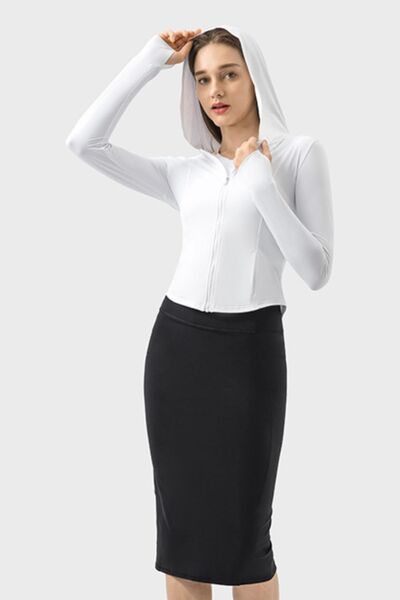 Millennia Pocketed Zip Up Hooded Long Sleeve Active Outerwear - FitFemme.Shop