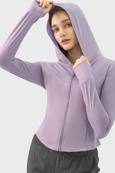 Millennia Pocketed Zip Up Hooded Long Sleeve Active Outerwear - FitFemme.Shop
