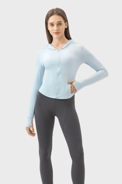 Millennia Pocketed Zip Up Hooded Long Sleeve Active Outerwear - FitFemme.Shop
