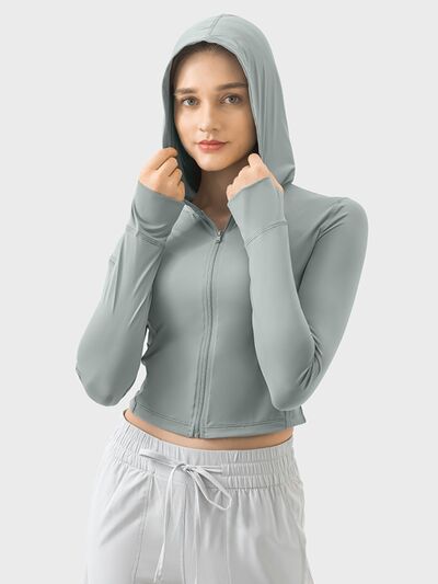 Millennia Zip Up Hooded Long Sleeve Active Outerwear - FitFemme.Shop