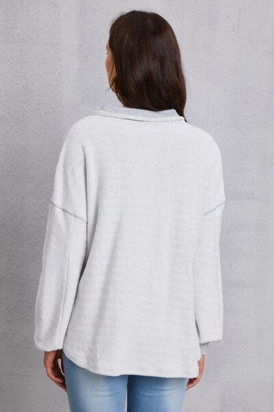 Half Button Dropped Shoulder Sweatshirt - FitFemme.Shop