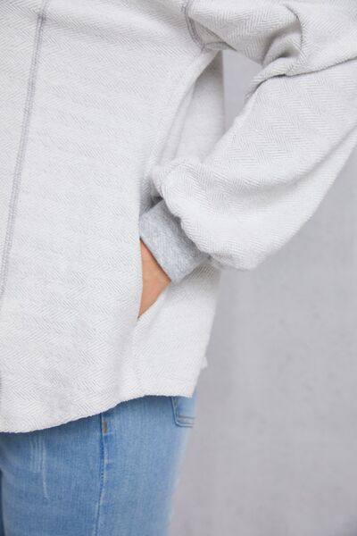 Half Button Dropped Shoulder Sweatshirt - FitFemme.Shop