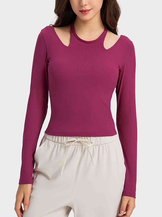 Millennia Halter Neck Long Sleeve Sporty Top - FitFemme.Shop
