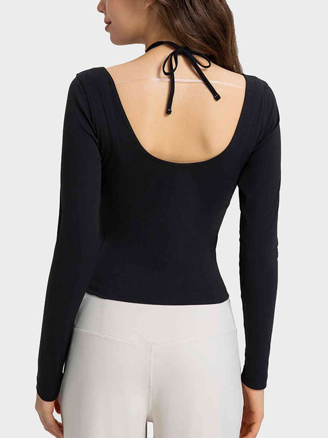 Millennia Halter Neck Long Sleeve Sporty Top - FitFemme.Shop
