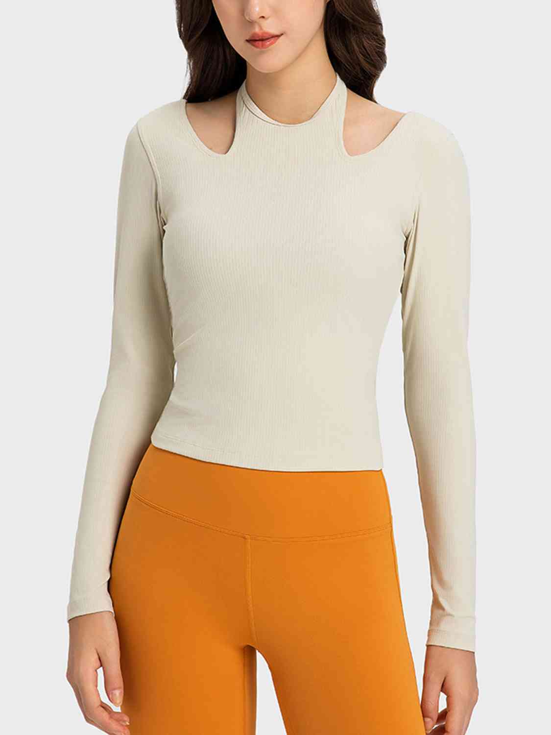 Millennia Halter Neck Long Sleeve Sporty Top - FitFemme.Shop