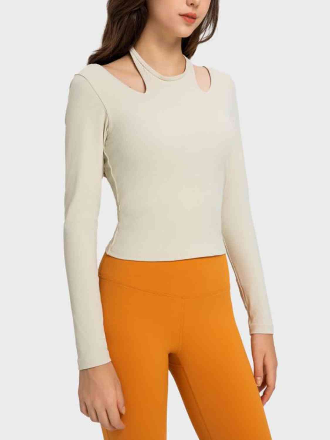 Millennia Halter Neck Long Sleeve Sporty Top - FitFemme.Shop