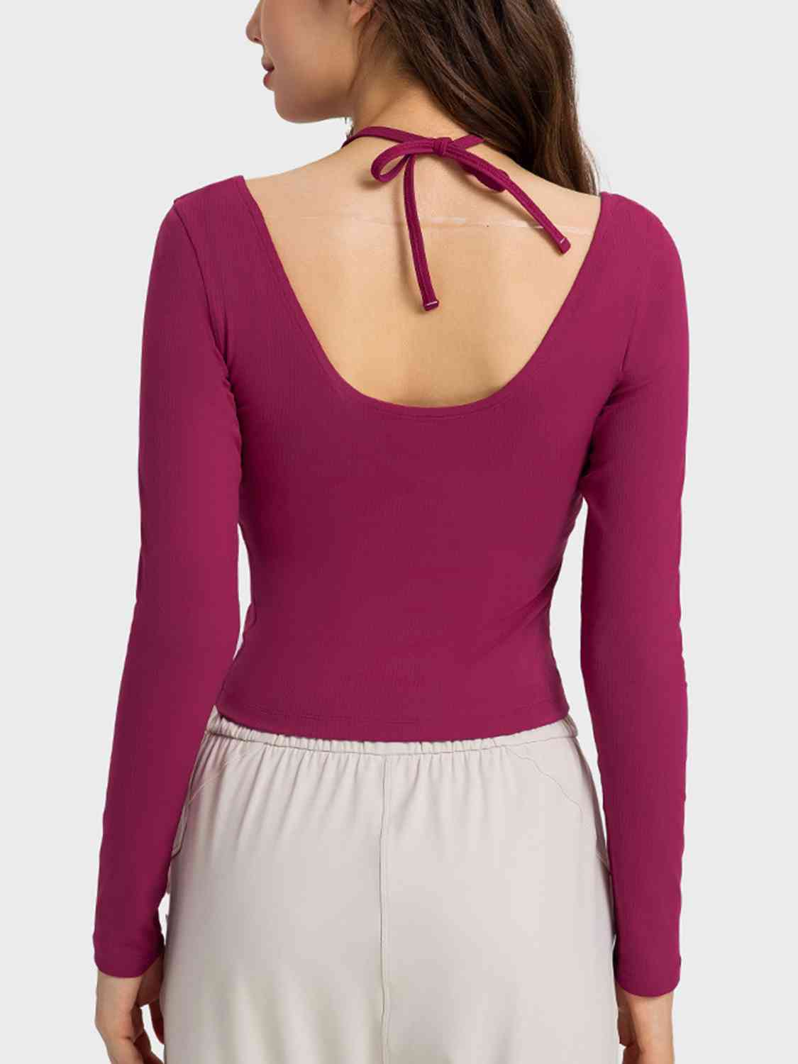 Millennia Halter Neck Long Sleeve Sporty Top - FitFemme.Shop