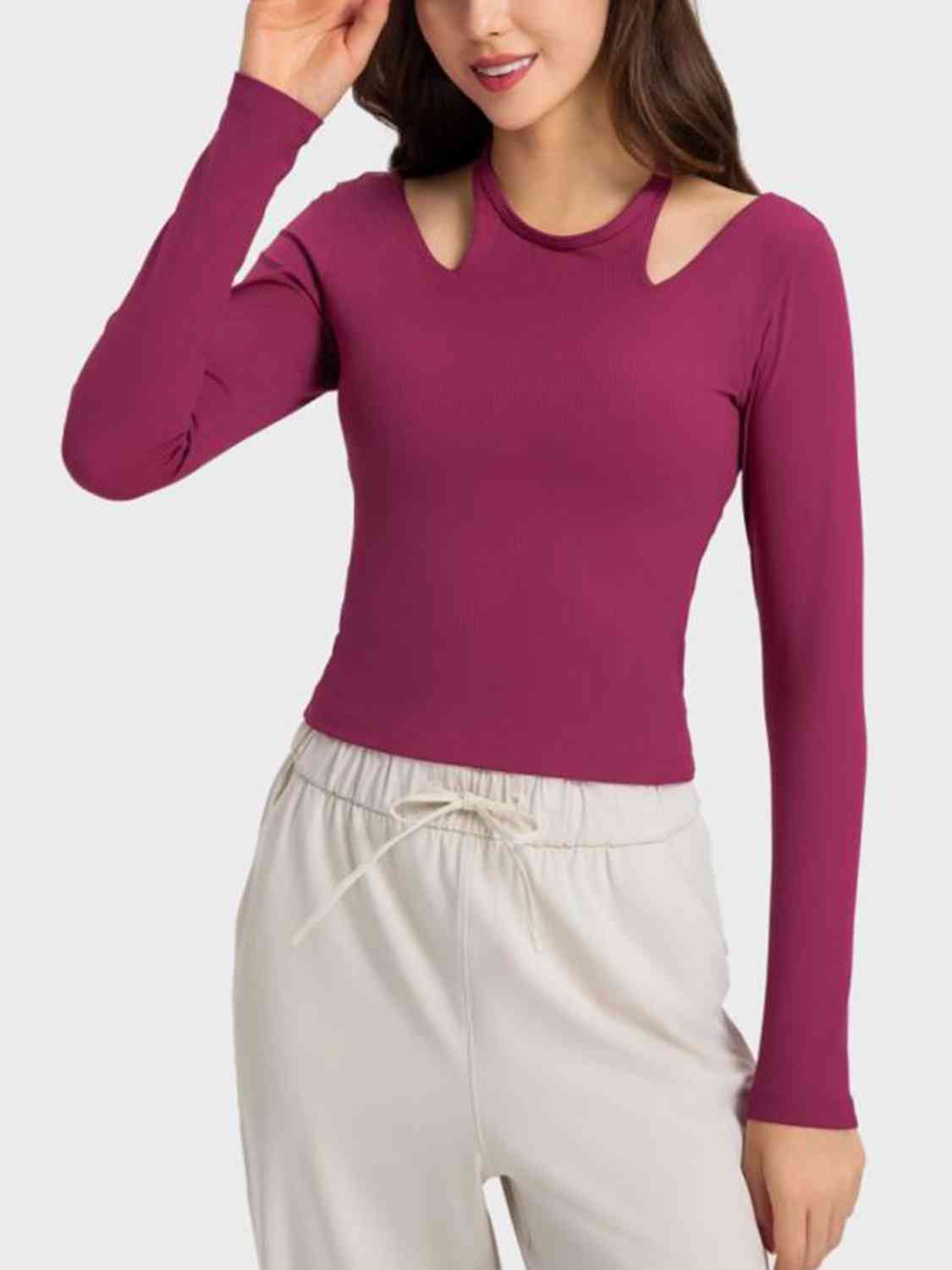 Millennia Halter Neck Long Sleeve Sporty Top - FitFemme.Shop