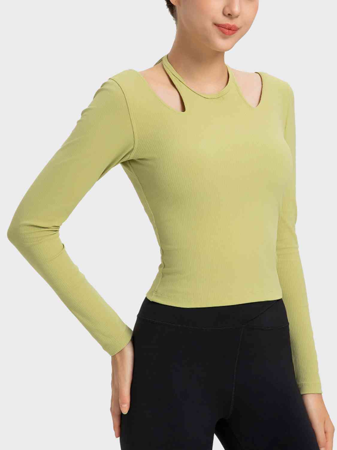 Millennia Halter Neck Long Sleeve Sporty Top - FitFemme.Shop