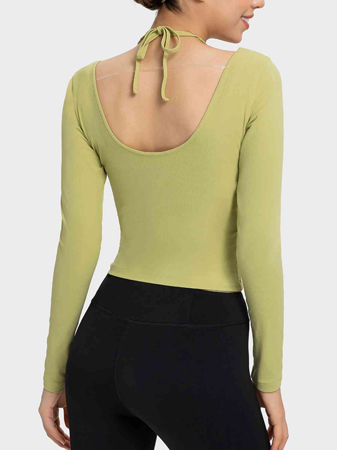 Millennia Halter Neck Long Sleeve Sporty Top - FitFemme.Shop