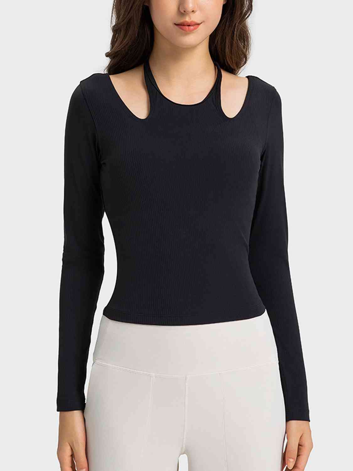 Millennia Halter Neck Long Sleeve Sporty Top - FitFemme.Shop