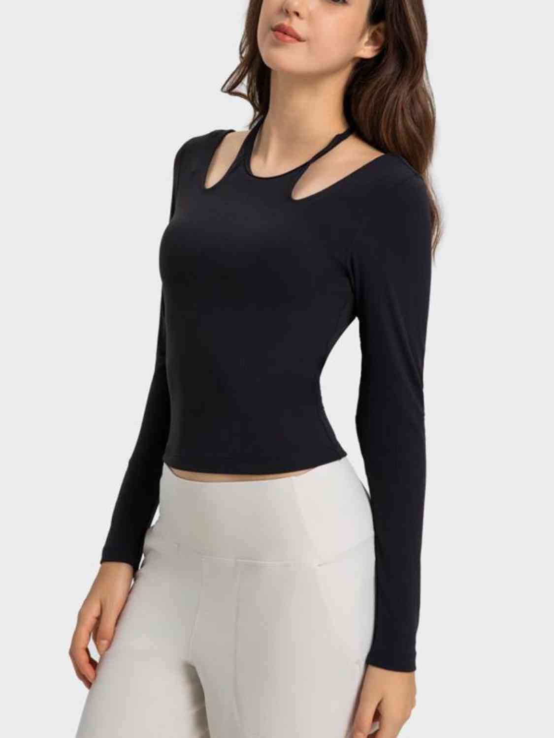 Millennia Halter Neck Long Sleeve Sporty Top - FitFemme.Shop