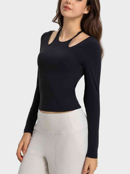 Millennia Halter Neck Long Sleeve Sporty Top - FitFemme.Shop